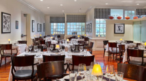 Restaurant dining room with multiple seating arrangements